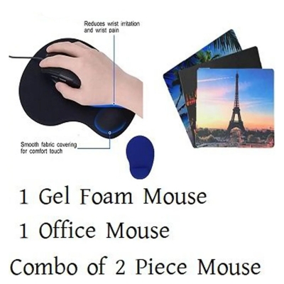 Picture of Combo Of 2 Mouse Pad Foam Gel Mouse + Office Mouse -Multicolor