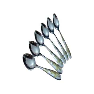 Picture of Stainless Steel Spoon Set - 6 Pcs Multi Design Silver with Golden Shade -Silver