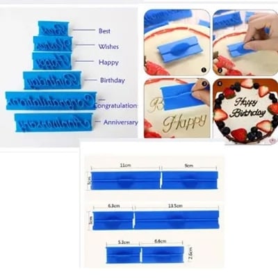 Picture of 6 pieces Cake Baking Molds Alphabet Letter Words Cookie Press Stamp Embosser Cutter Fondant Mould Happy, Birthday, Best, Wishes, Congratulations, Anniversary Material plastic -Multicolor