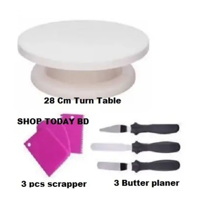 Picture of 7P Cake Combo Of Turn Table 28 cm + 3 pieces of cake Scrapper + 3 pieces Butter Planer -Multicolor