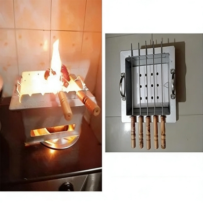 Picture of BBQ Grill Tin Made Maker with 5 stick - Silver  Gas Stove Use -Silver