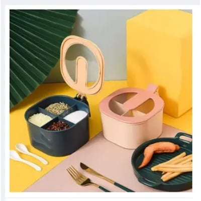 Picture of 4 in 1 Condiment Jars Seasoning Box Set Spice Storage Spice Containers with Serving Spoons Spices Storage Box Kitchen Salt Pepper Ceramic Spice Jar Set Seasoning Dispensers with Spoon -Multicolor