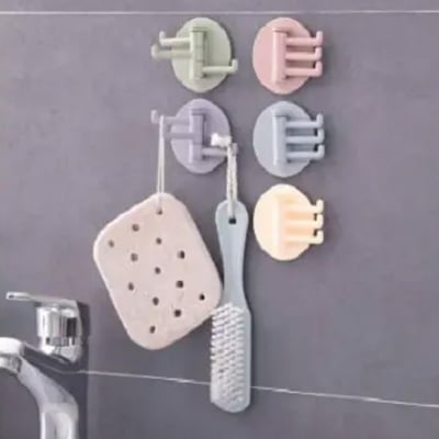 Picture of Bathroom and kitchen wall seamless paste 3-branch rotating hook multi-functional clothes hook sticky hook three-prong hook 1 Piece -Multicolor