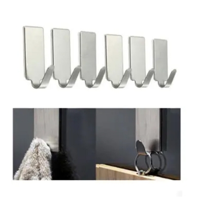 Picture of Stainless steel hooks, creative kitchen sticky hooks, 6 nail-free hooks behind metal bathroom doors -Silver