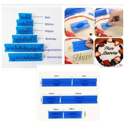 Picture of 6pcs /set Plastic Letters Mold Happy Birthday Best Wishes Baking Molds Decoration BDM Stamp press cake -Multicolor