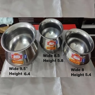 Picture of SS Hari / Patil / Handi / Deski  Combo of 3 Pieces set Induction Supported Full Stainless Steel set -Silver