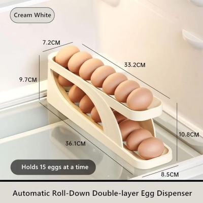 Picture of New Automatic  Down Double Layer Egg Dispenser, Space-Saving Egg Holder Dispenser for Refrigerator, Egg Container for Kitchen Egg Organizer Fridge Holds 15 Eggs +-  (1-Pack) -Multicolor