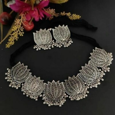 Picture of Pearl Choker Necklace Set - Silver