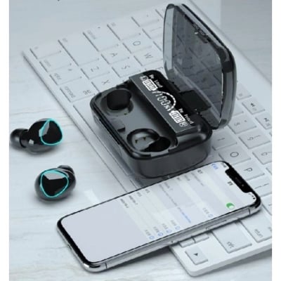 Picture of M10 TWS Earphone 9D Stereo LED Digital Display Touch CVC8.0 Digital Noise Reduction Technology (With 2000mAh Mini Power Bank Charging Box) - Black