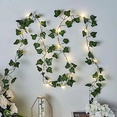 Picture of Flower Green Leaf String Lights Artificial Vine Fairy Lights Battery Powered Christmas Tree Garland Light for Weeding Home Decor - Green
