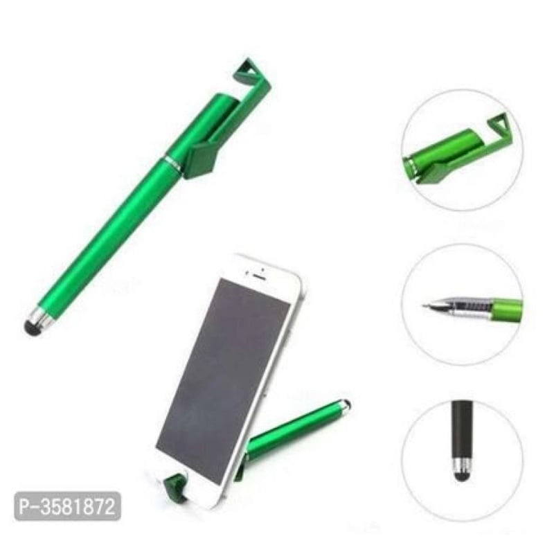 Picture of Universal 3 in 1 Capacitive Stylus Pen with Mobile Stand Holder, Writing Pen, Capacitive Pen for Mobile use, Compatible for Touch Pen- Stylus Pen- Random Color - Multicolor