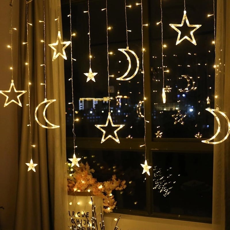 Picture of LED Star moon Lights, Window Curtain String Light Moon Star String Light - Gold