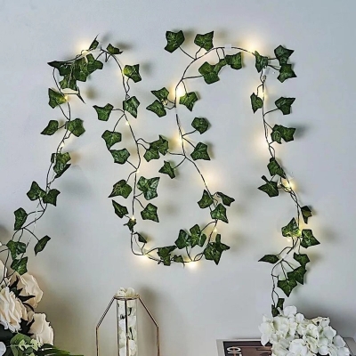 Picture of Flower Green Leaf String Lights Artificial Vine Fairy Lights Battery Powered Christmas Tree Garland Light for Weeding Home Decor - Green