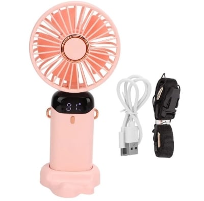 Picture of Portable Cooling Fan with 5 Speeds & Digital Display Mini Fan | Bazar Offer - Pink