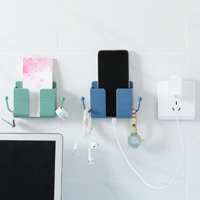Picture of Mobile Phone Charging Hanging Holder Multifunction Wall Mounted Plug Bracket Remote Control Mounted Storage Box By Latfu