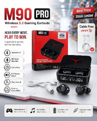 Picture of M90 Pro TWS Digital Display Earbuds with HD Voice Noise Cancelling Bluetooth Feature By Latfu
