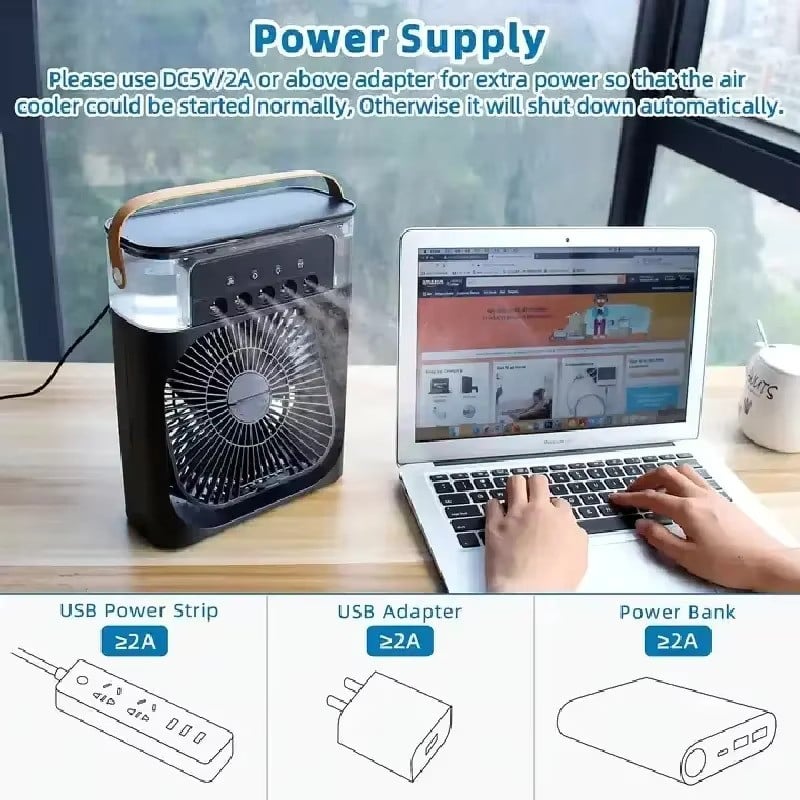 Picture of Air Conditioner Cooling Fan With 5 Sprays 7 Color Light Portable Fan Air Cooler Kipas Mini Fan Air Humidifier By Latfu