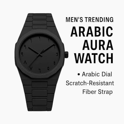 Picture of Arabic Watch Waterproof Men's Quartz Watch Black PC Plastic watch for men - Aura Arabic Watch - Black by Bytebox