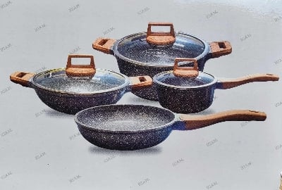 Picture of Kiam Non Stick 7 Pcs Cookware Set For Superior Release -1Pc Casserol, 1Pc Fry pan, 1Pc Karai and 1Pc Milk pan with 3 lids (Multicolor-Diecast)