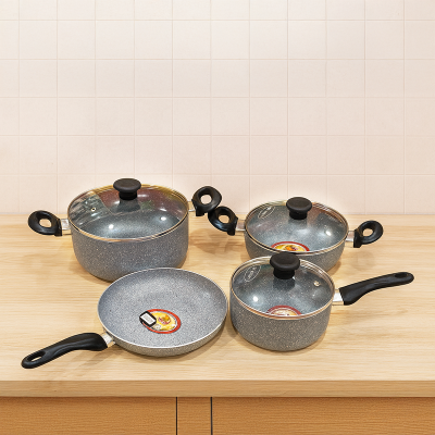 Picture of Kiam Non Stick 7 Pcs Cookware Set For Superior Release -1Pc Casserol, 1Pc Fry pan, 1Pc Karai and 1Pc Milk pan with 3 lids (Multicolor-Nonstick)