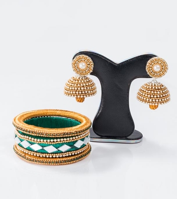 Picture of Multi Color Silk Thread Earring & Bangles