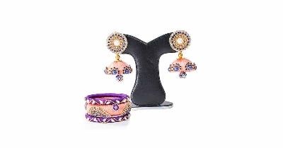 Picture of Pink  Color Silk Thread Earring & Bangles