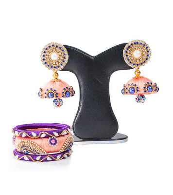 Picture of Pink  Color Silk Thread Earring & Bangles