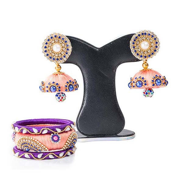 Picture of Pink  Color Silk Thread Earring & Bangles