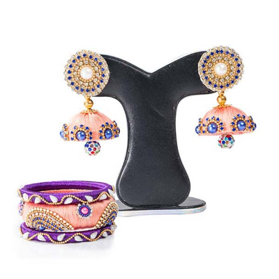 Picture of Pink  Color Silk Thread Earring & Bangles