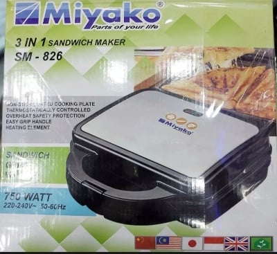 Picture of Miyako 3 In 1 Sandwich Maker SM-826 / 862 with Sandwich Plate, Grill Plate & Waffle Plate (Multicolor826)