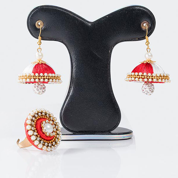 Picture of Red & White  Color Silk Jewelary set