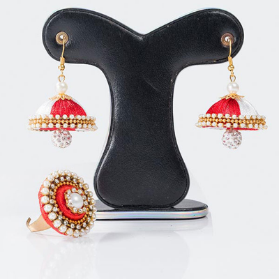 Picture of Red & White  Color Silk Jewelary set