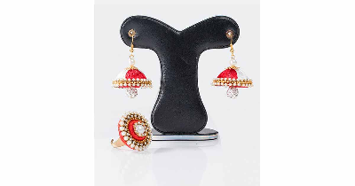 Picture of Red & White  Color Silk Jewelary set