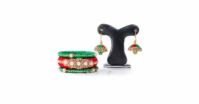 Picture of Red & Green  Color Silk Jewelary set