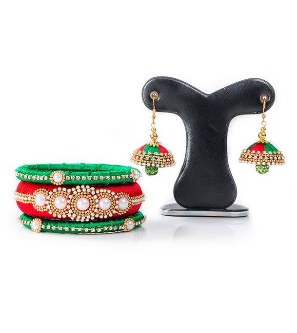 Picture of Red & Green  Color Silk Jewelary set