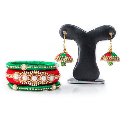 Picture of Red & Green  Color Silk Jewelary set