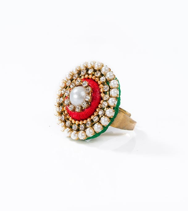 Picture of Red & Green  Color Silk Finger Ring