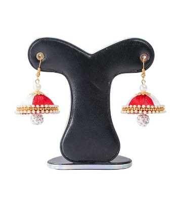 Picture of Red & White  Color Silk Thread Earring 