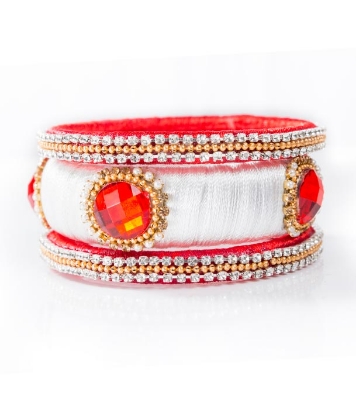 Picture of Red & White  Color Silk Thread Bangle set