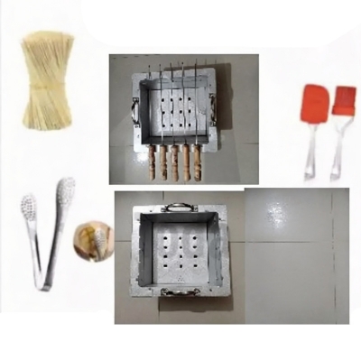 Picture of Combo BBQ Grill Tin with 5 stick + 2 piece oil brush + Steel Food Clip+ Bamboo Shashlik Stick 8 inch 1 Pack -Multicolor