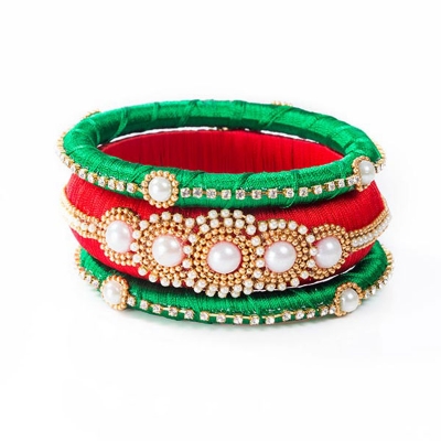 Picture of Red & Green  Color Silk Bangle set