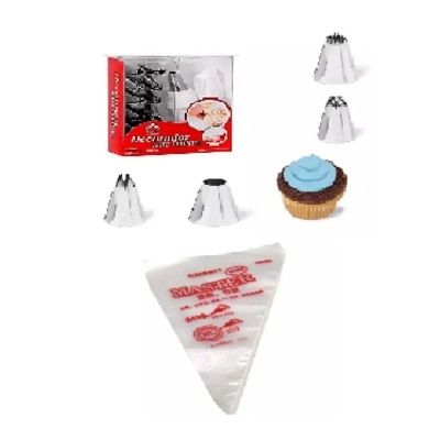 Picture of 12 Pieces Cake Decorating Nozzle Set & Pipping bags Combo pack set of 2 items -Silver