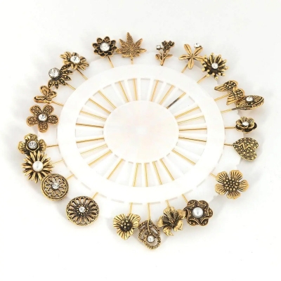 Picture of 15 Pieces Indian Classic (Hijab Pins) Brooches For Women & Girls, Hijab pin For women- Golden - Hijab Pin - Hijab Pin -Golden