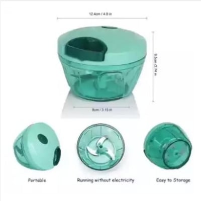 Picture of Large Handy and Compact Chopper Handy Quick Cutter for Kitchen, 3 Blade Stainless Steel, Pull String, Green (350ml) -Blue