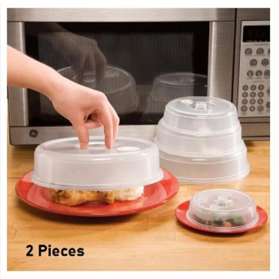 Picture of 2 Pieces MICROWAVE FOOD COVER / Plate Cover Splatter Guard Non Stick Plastic Clear Dish Lid -White