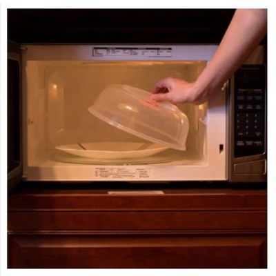 Picture of 2 Pieces MICROWAVE FOOD COVER / Plate Cover Splatter Guard Non Stick Plastic Clear Dish Lid -White
