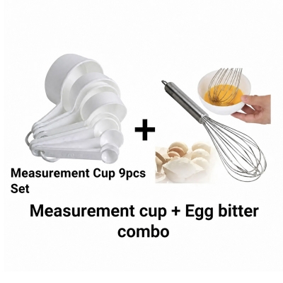 Picture of COMBO 2X Measerment Cup Set 9 piece set - White & Hand Egg Bitter - Silver -White