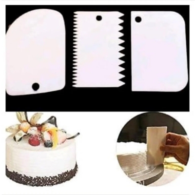 Picture of 3Pcs Plastic Fondant Cake Cream Scraper Spatula Dough Cutter Kitchen Baking Tool -White