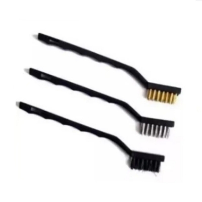 Picture of NEW 3PC WIRE BRUSH SET SMALL MINI MICRO STEEL BRASS NYLON DIY METAL RUST REMOVER -Black