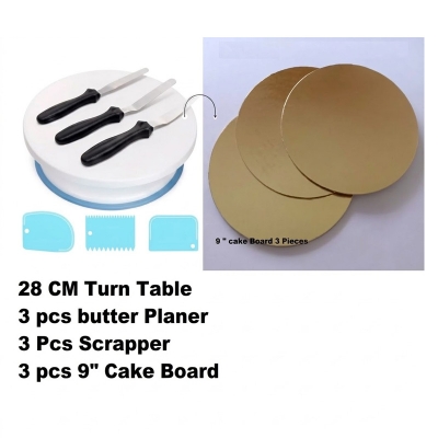 Picture of 7+3 Pcs Set Cake Rotary Table Set 3 pcs butter planer 3 scrapper 3 pcs 9" round Cake Board -Multicolor